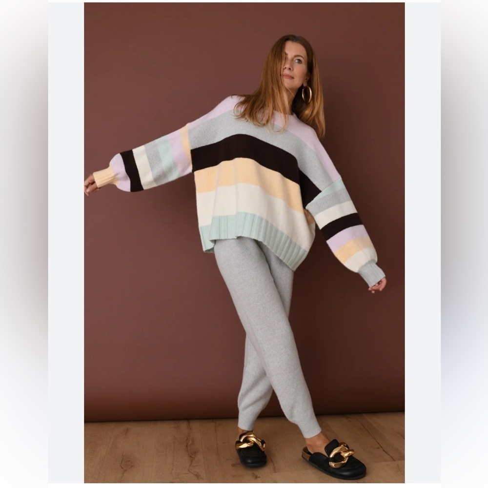 Joostricot LARGE stripes Wool Cashmere Crewneck sweater cropped warm dolman